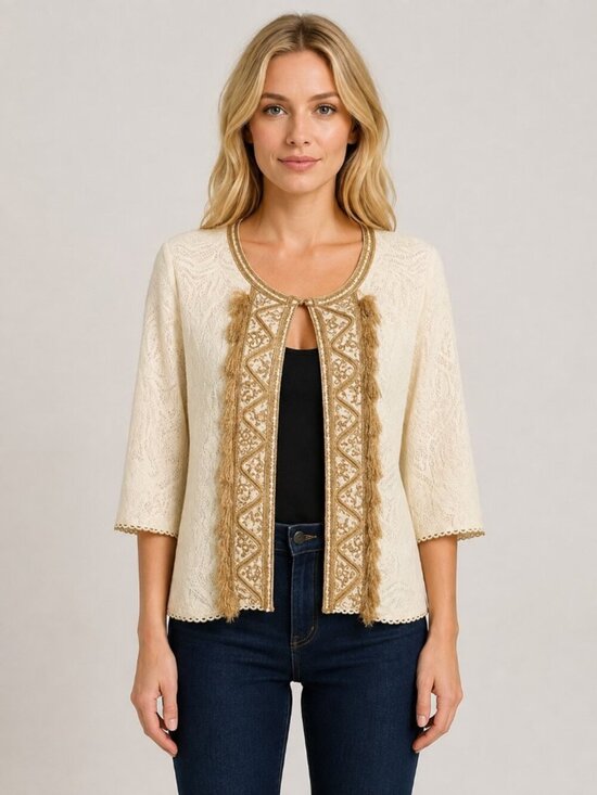 Calypso St. Barth Sweaters - Calypso St. Barth Beaded Tasseled Lace Hook Eye Cardigan Size Small Cotton Blend